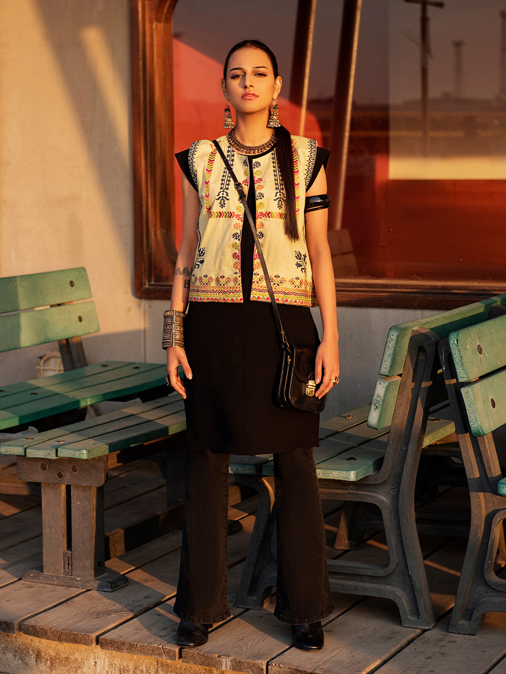 1Pc Embroidered Fusion Top Cotton Fawn & Hot Pink - OWEC-2012304