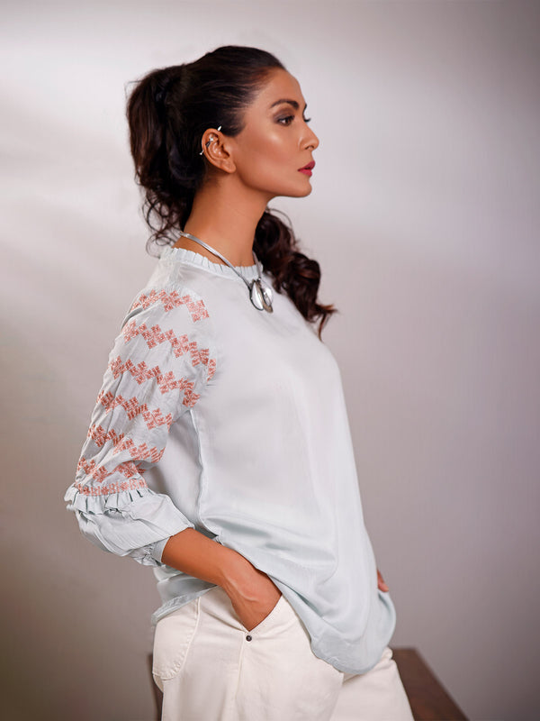 1Pc Solid Fusion Top Viscose Sky Blue - OWETP-1903221