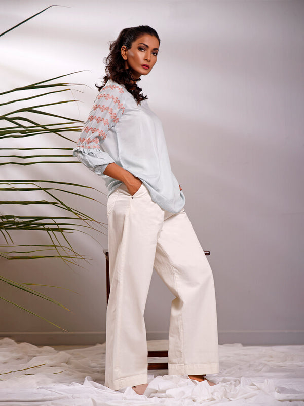 1Pc Solid Fusion Top Viscose Sky Blue - OWETP-1903221