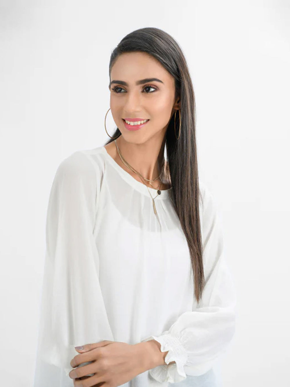 1Pc Solid Fusion Top Chiffon White - OWTP-1909309