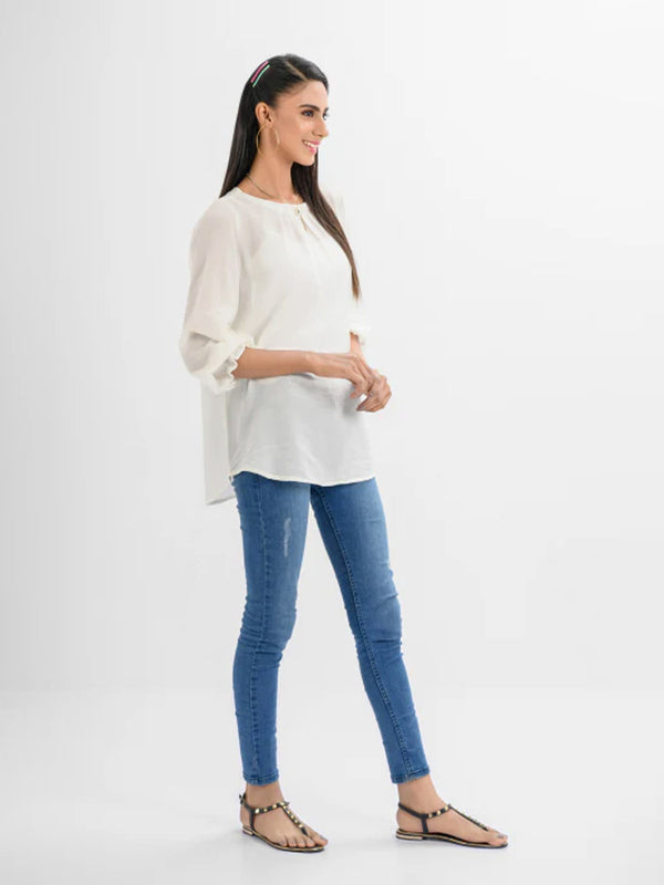 1Pc Solid Fusion Top Chiffon White - OWTP-1909309