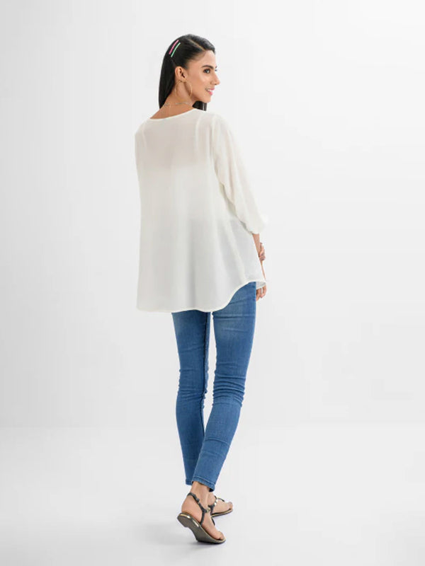 1Pc Solid Fusion Top Chiffon White - OWTP-1909309