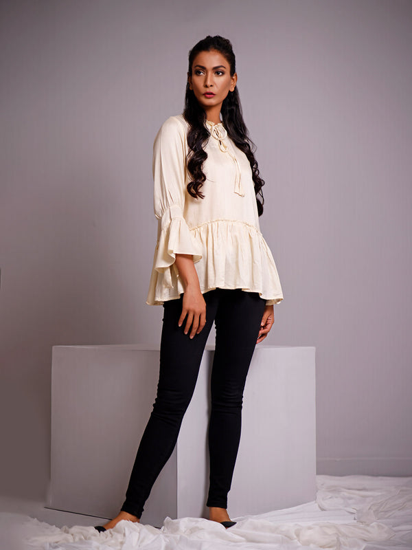 1Pc Solid Fusion Top Viscose Beige - OWTP-1910003