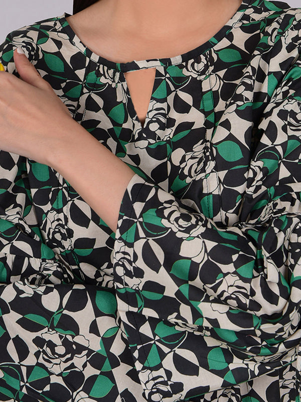 1Pc Printed Fusion Top Lawn Green - OWTP-2302005