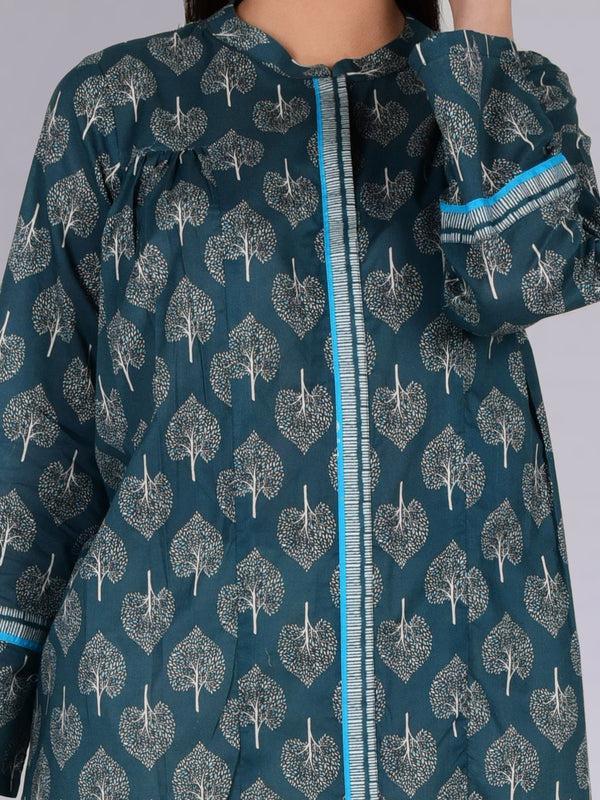 1Pc Printed Fusion Top Lawn Teal - OWTP-2302011