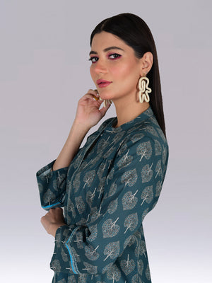 1Pc Printed Fusion Top Lawn Teal - OWTP-2302011
