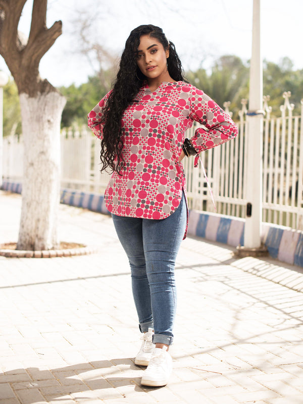 1Pc Printed Fusion Top Lawn Red - OWKT-2012232