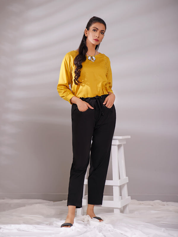1Pc Solid Fusion Top Jacquard Mustard - OWJTP-1903008