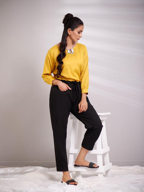 1Pc Solid Fusion Top Jacquard Mustard - OWJTP-1903008