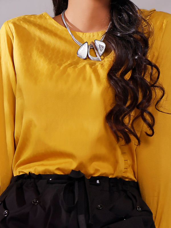 1Pc Solid Fusion Top Jacquard Mustard - OWJTP-1903008