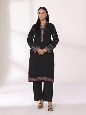 1Pc Embroidered Pret Kurti Dyed Khaddar Black - OWEKTG-25006-1
