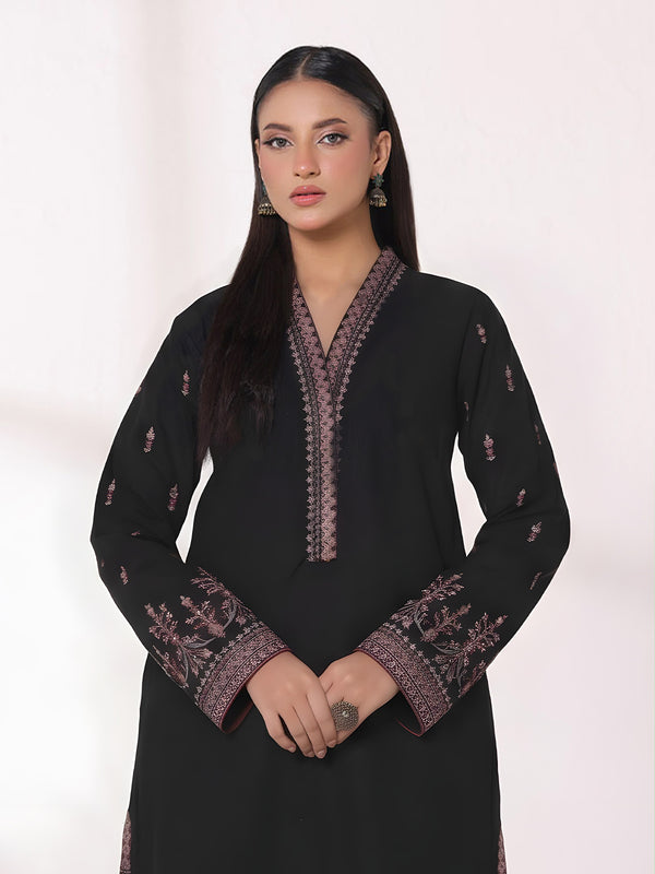 1Pc Embroidered Pret Kurti Dyed Khaddar Black - OWEKTG-25006-1
