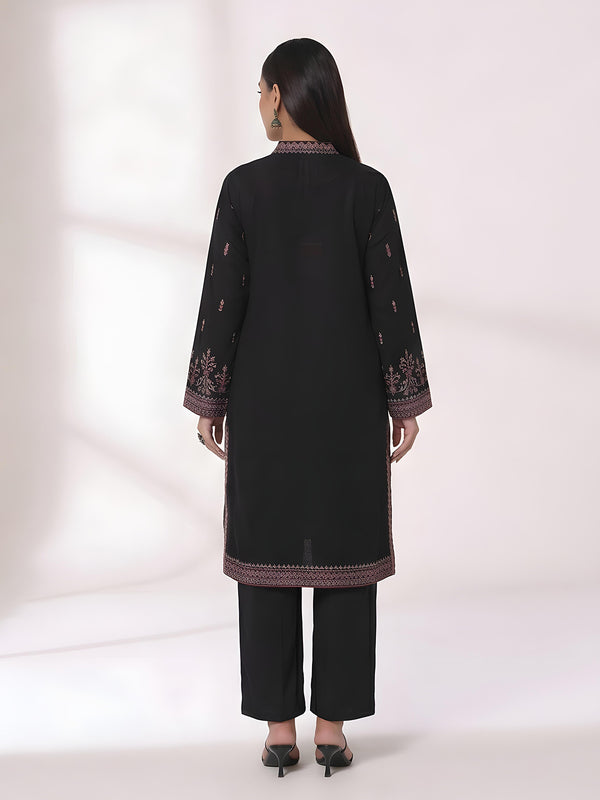 1Pc Embroidered Pret Kurti Dyed Khaddar Black - OWEKTG-25006-1