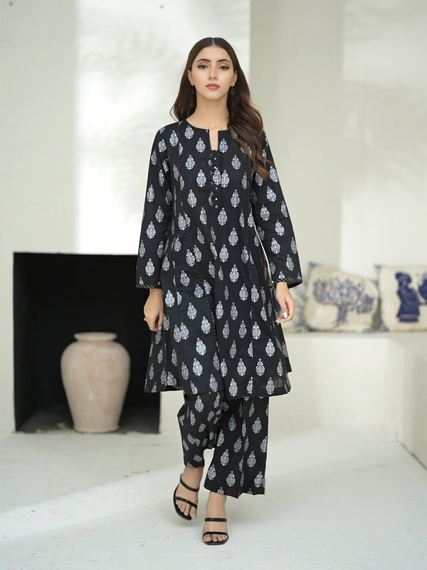 2Pc Screen Print Pret Shirt Trouser Cambric Black - OW2P-2508018