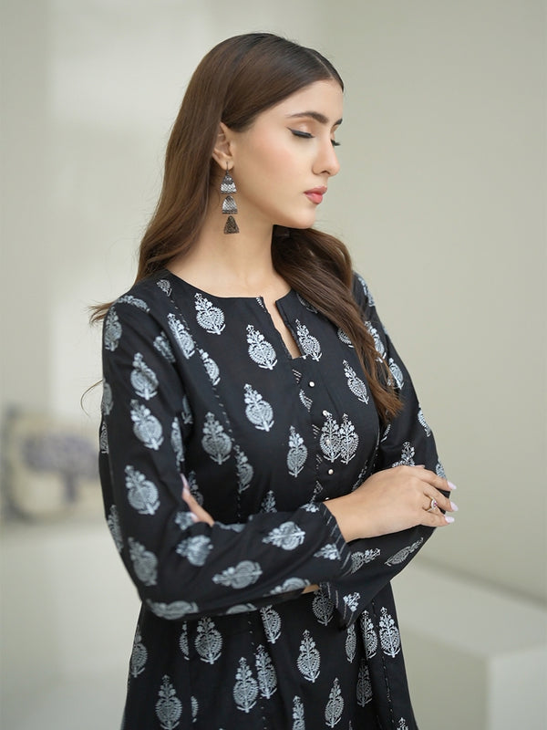 2Pc Screen Print Pret Shirt Trouser Cambric Black - OW2P-2508018