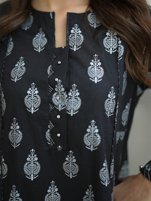 2Pc Screen Print Pret Shirt Trouser Cambric Black - OW2P-2508018