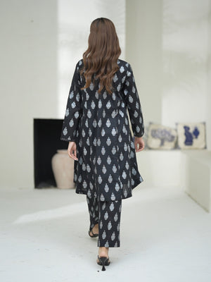 2Pc Screen Print Pret Shirt Trouser Cambric Black - OW2P-2508018