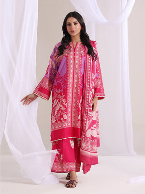 3Pc Printed Unstitched Suit Lawn Red - OL3P-6386-B