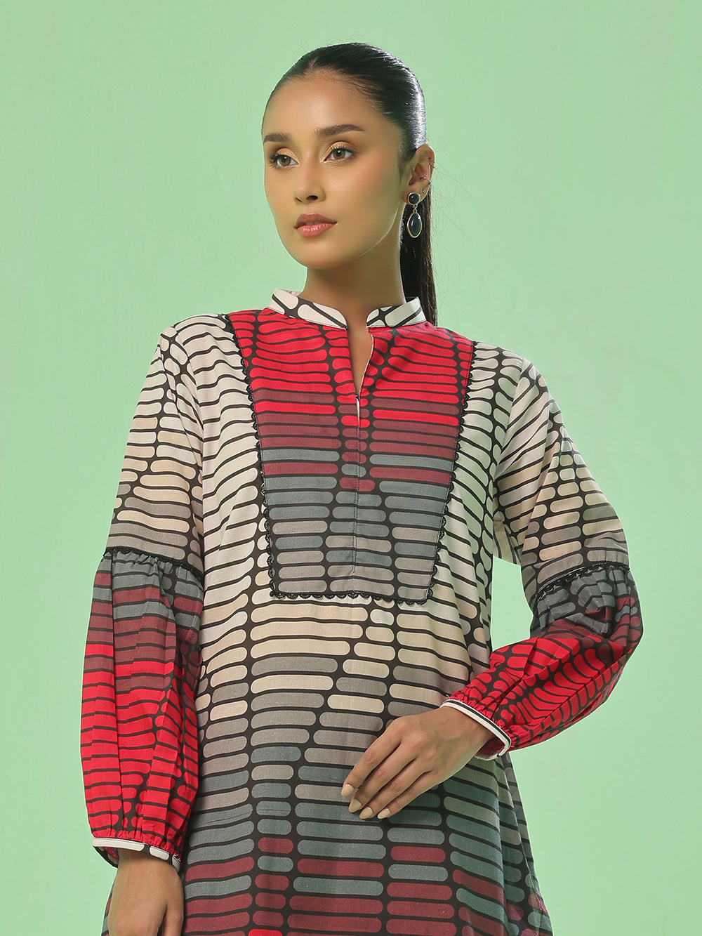 1Pc Printed Unstitched Kurti Lawn Blue - OLK-6369-A