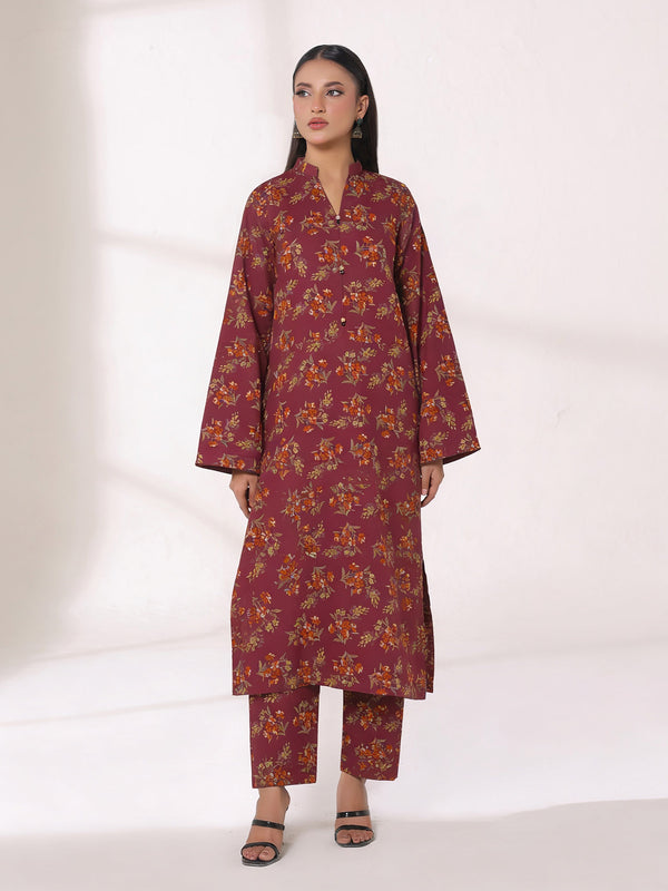 2Pc Printed Unstitched Shirt Trouser Lawn Pink & Orange - OL2P-6447-A