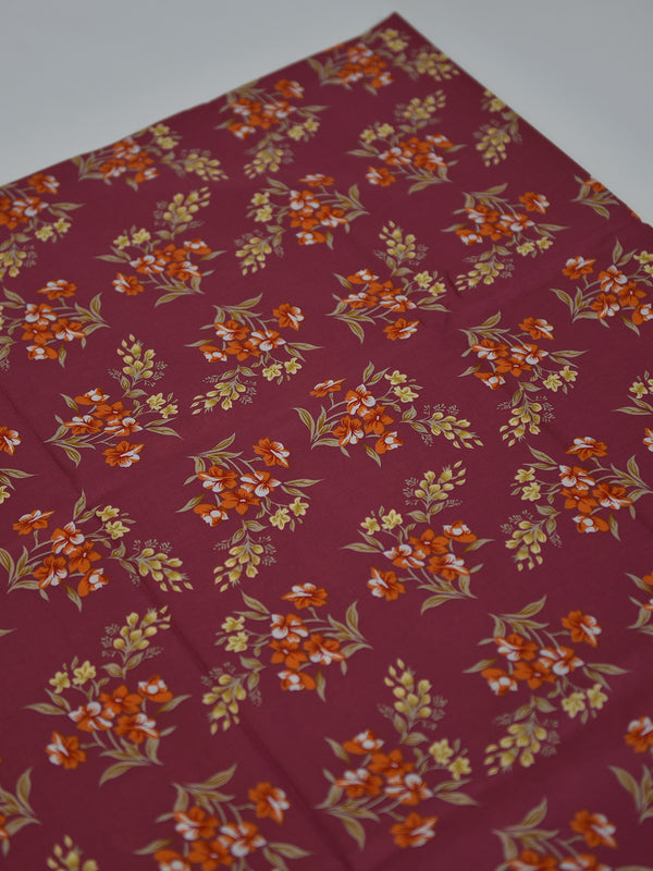 2Pc Printed Unstitched Shirt Trouser Lawn Pink & Orange - OL2P-6447-A