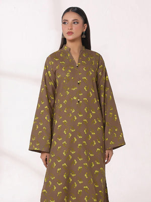 2Pc Printed Unstitched Shirt Trouser Lawn Brown & Yellow - OL2P-6449-A