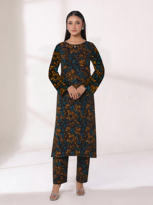 2Pc Printed Unstitched Shirt Trouser Lawn Black & Yellow - OL2P-6450-A