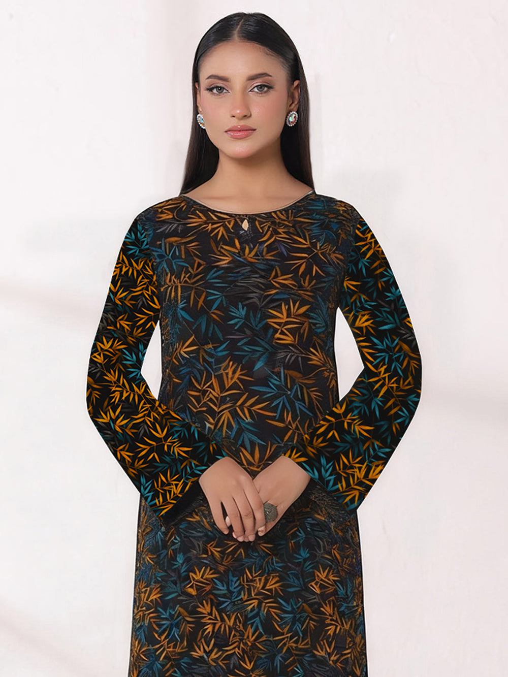 2Pc Printed Unstitched Shirt Trouser Lawn Black & Yellow - OL2P-6450-A