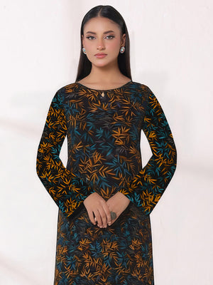 2Pc Printed Unstitched Shirt Trouser Lawn Black & Yellow - OL2P-6450-A