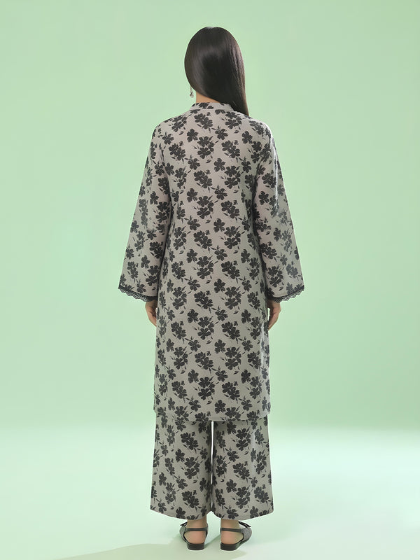 1Pc Printed Unstitched Kurti Swiss Lawn Beige & Black - OLK-6163-B