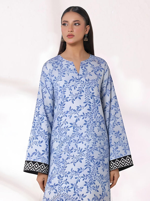 1Pc Printed Unstitched Kurti Lawn White & Blue - OLK-6286-A