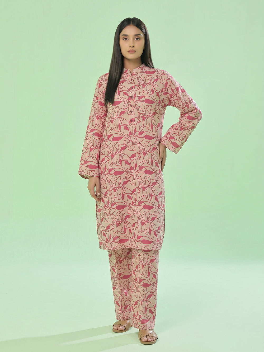 1Pc Printed Unstitched Kurti Swiss Lawn Peach - OLK-6298-A