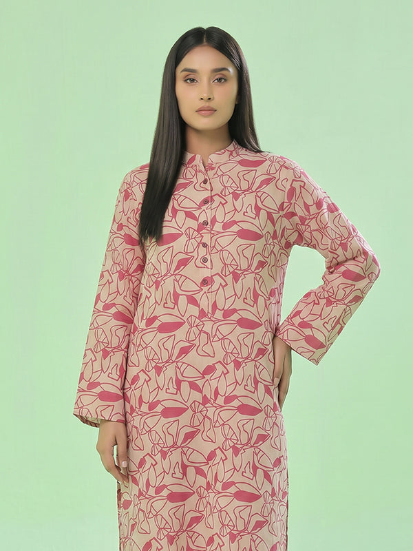 1Pc Printed Unstitched Kurti Swiss Lawn Peach - OLK-6298-A