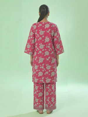 1Pc Printed Unstitched Kurti Swiss Lawn Pink - OLK-6305-A
