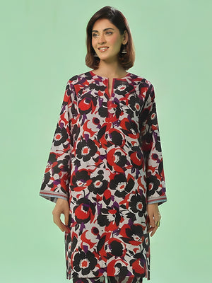 1Pc Printed Unstitched Kurti Swiss Lawn Black & Red - OLK-6309-A