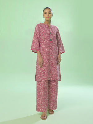 1Pc Printed Unstitched Kurti Lawn Pink - OLK-6325-A