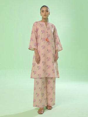 1Pc Printed Unstitched Kurti Lawn Peach - OLK-6357-A
