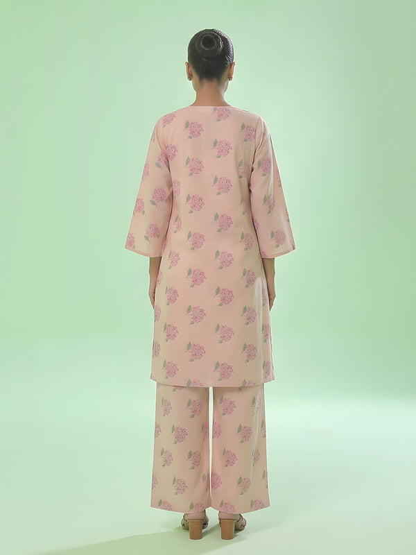 1Pc Printed Unstitched Kurti Lawn Peach - OLK-6357-A
