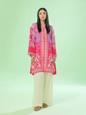 1Pc Printed Unstitched Kurti Lawn Red - OLK-6386-B