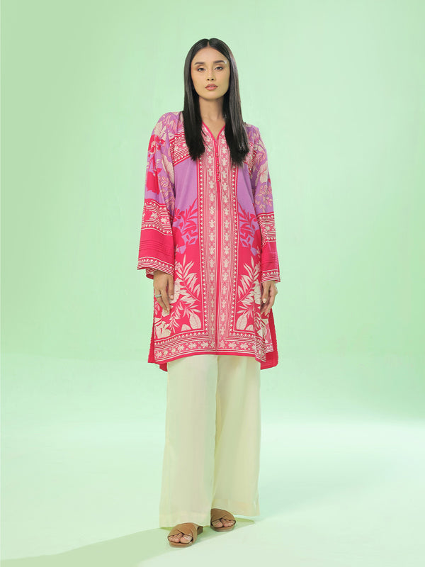 1Pc Printed Unstitched Kurti Lawn Red - OLK-6386-B