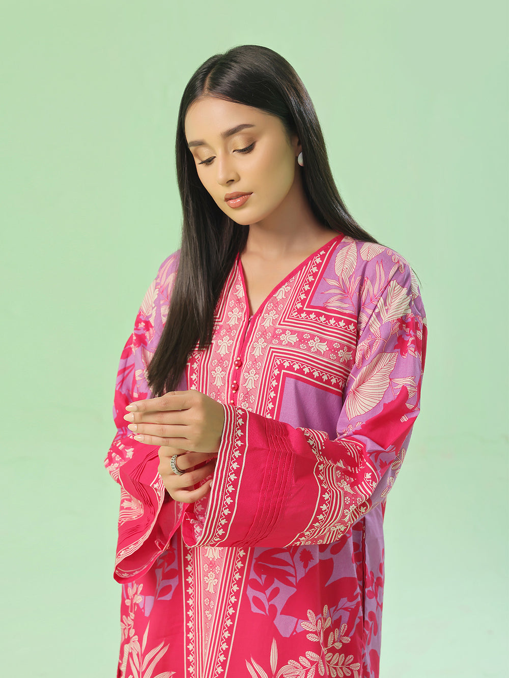 1Pc Printed Unstitched Kurti Lawn Red - OLK-6386-B