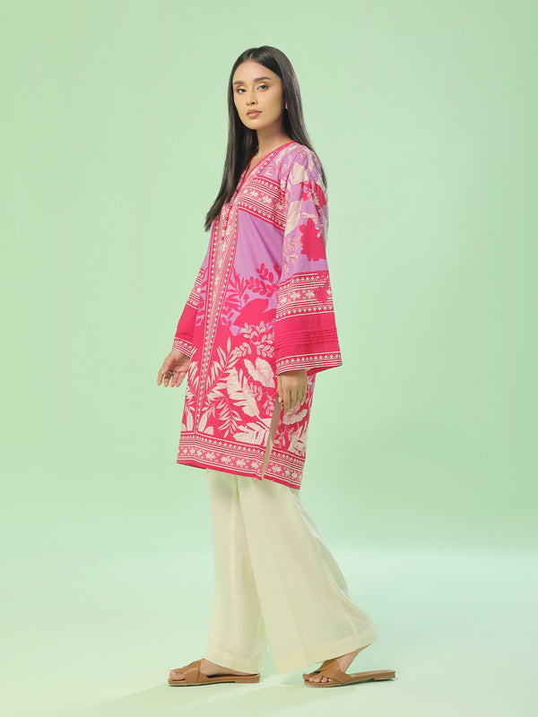 1Pc Printed Unstitched Kurti Lawn Red - OLK-6386-B