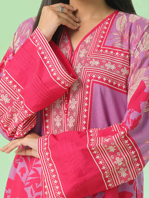 1Pc Printed Unstitched Kurti Lawn Red - OLK-6386-B