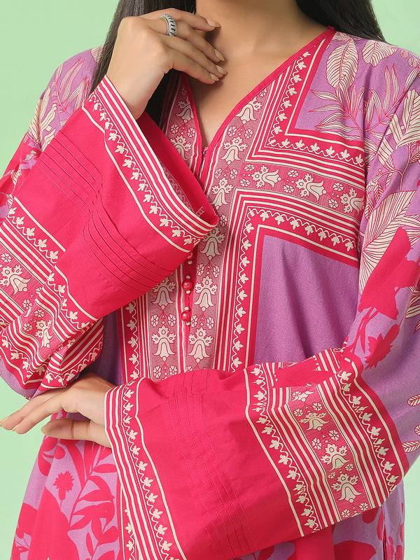 1Pc Printed Unstitched Kurti Lawn Red - OLK-6386-B