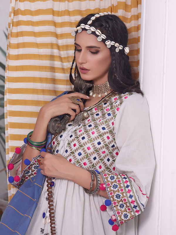 3Pc Embroidered Unstitched Lawn Light Grey - OLE3P-6005-A