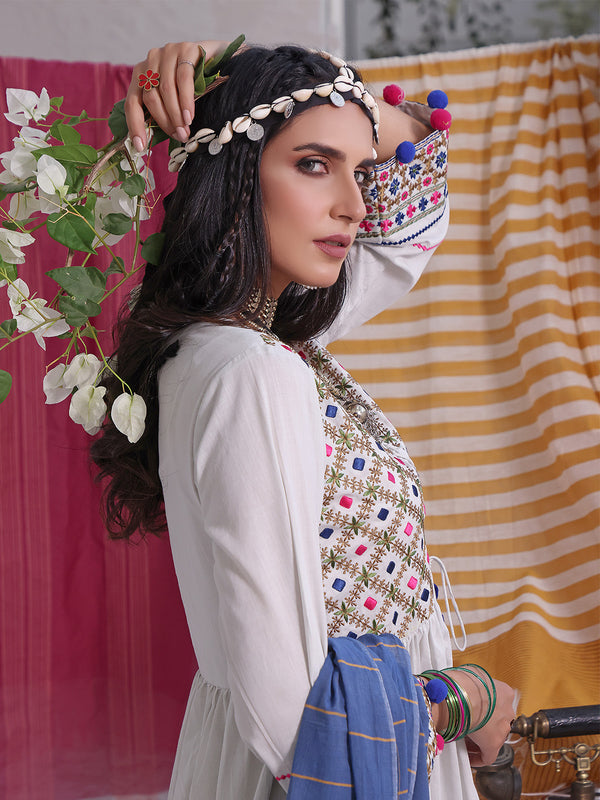 3Pc Embroidered Unstitched Lawn Light Grey - OLE3P-6005-A