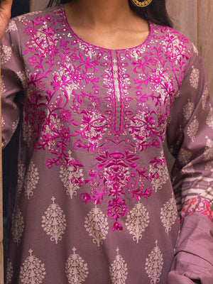 3Pc Embroidered Unstitched Lawn Grey - OLE3P-6035-A