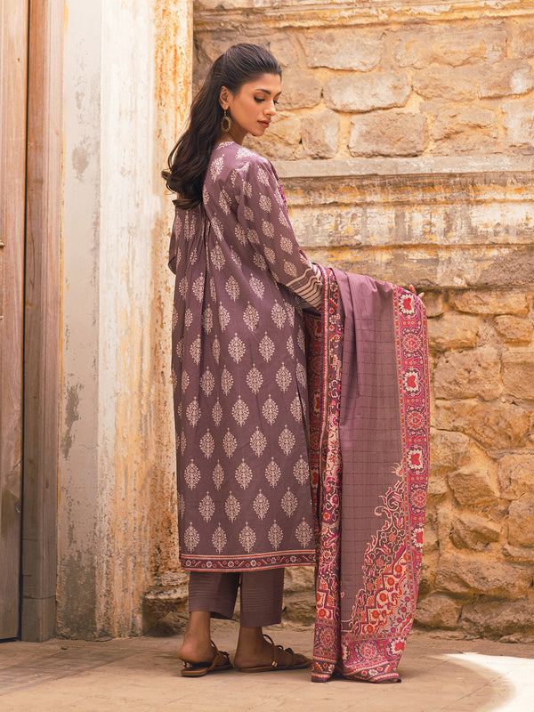 3Pc Embroidered Unstitched Lawn Grey - OLE3P-6035-A