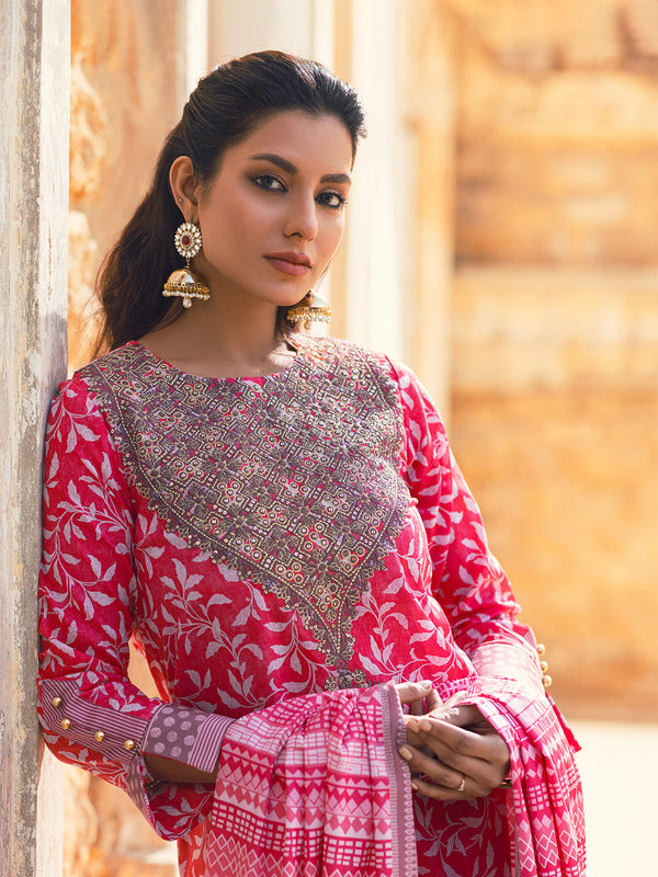3Pc Embroidered Unstitched Lawn Pink - OLE3P-6045-A