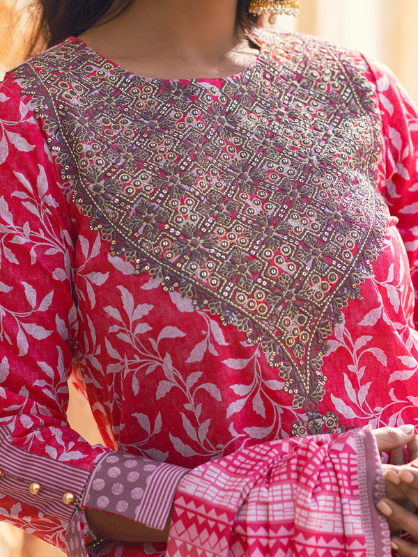 3Pc Embroidered Unstitched Lawn Pink - OLE3P-6045-A